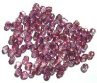 100 4mm Faceted Rainbow Dark Pink Firepolish Beads